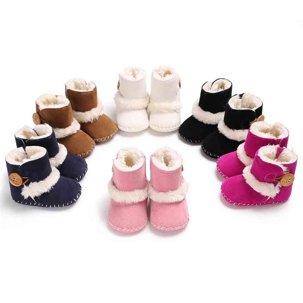 Newborn Infant Baby Snow Boots, Winter Warm Shoes Solid Button Plush Ankle