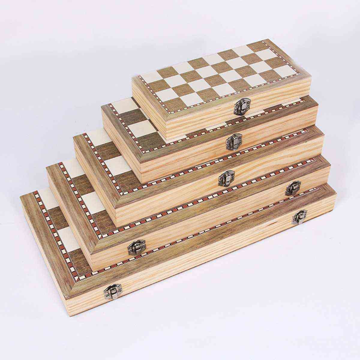 Foldable Wooden Chess Board Set, Travel Games Backgammon Checkers Toy