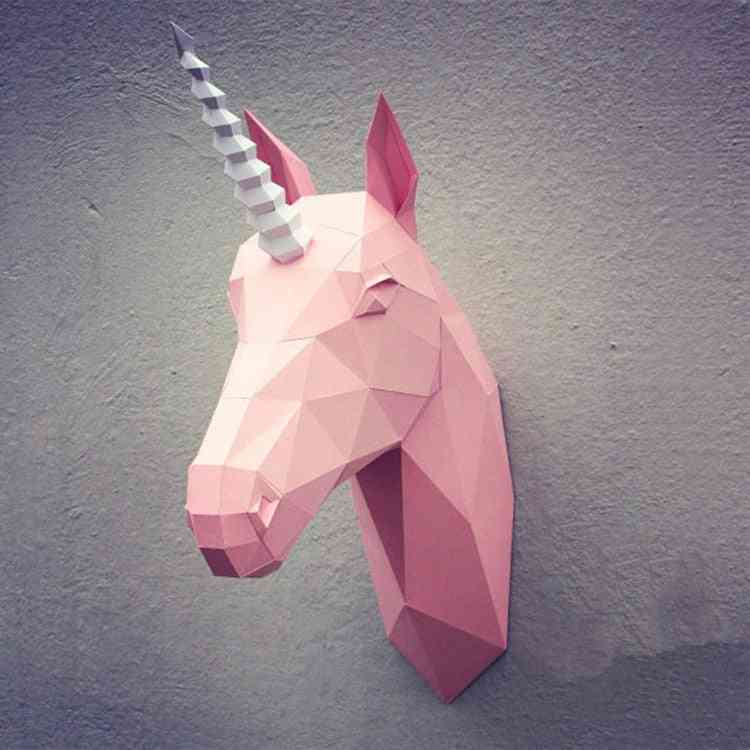 3d Paper Model Diy Unicorn Wall Art Papercraft Animal