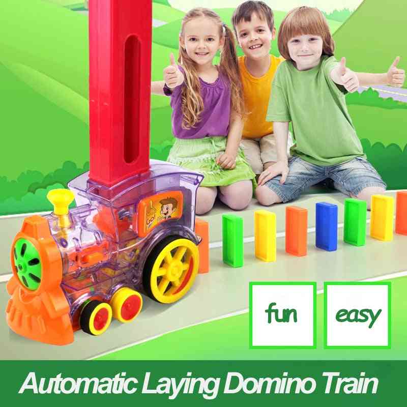 משחקי רכבת דומינו צעצוע לילדים הנחת סט אוטומטי לרכב, דומינו פלסטיק צבעוני בלוקים צעצועים חינוכיים (צבעוני)