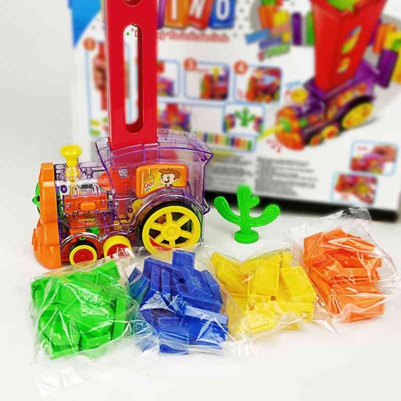 משחקי רכבת דומינו צעצוע לילדים הנחת סט אוטומטי לרכב, דומינו פלסטיק צבעוני בלוקים צעצועים חינוכיים (צבעוני)