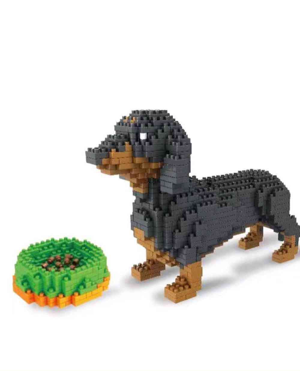 Mini bloky pes model, malé cihly jezevčík montážní postava husky