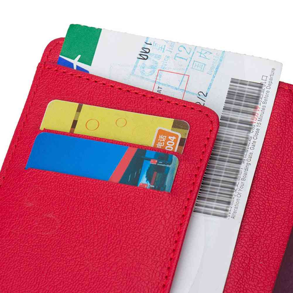 Bolsa de armazenamento de cartão para passaporte em couro sintético portátil para viagem em cor sólida