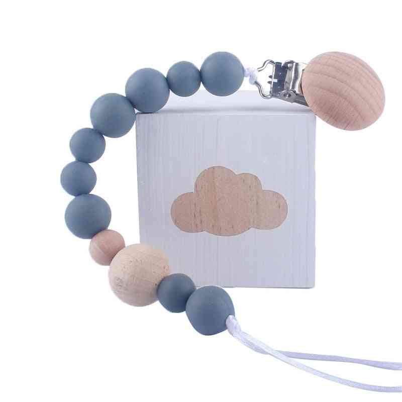 Baby Wood Beaded Pacifier Clip Silicone Chain Nipple Holder, Infant Soother Teether