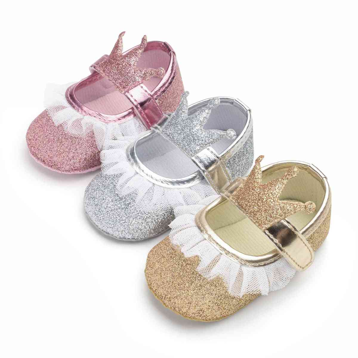Lace, Crown And Sequined Pattern-soft Sole Crib Shoes For First Walkers