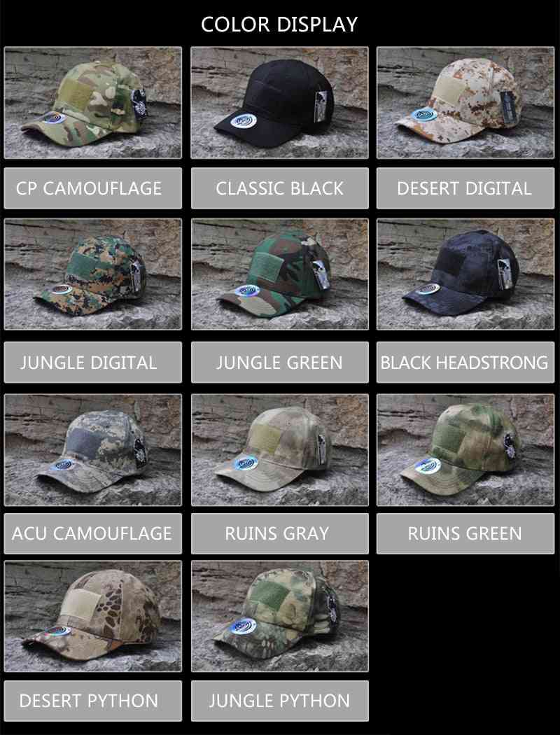 Han wild outdoor tactical cap, sport snapback stripe, kamouflage hat, enkelhet militär armé camo