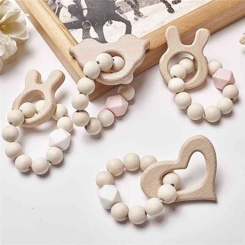 Baby Silicone Nursing Bracelets Wood Teether Beads Teething Rattles