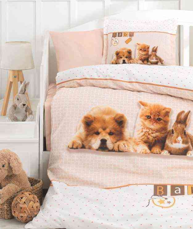 домашни любимци, куче, котка, заек, комплект спално бельо, чаршаф за новородени, животно отпечатано завивка детско легло