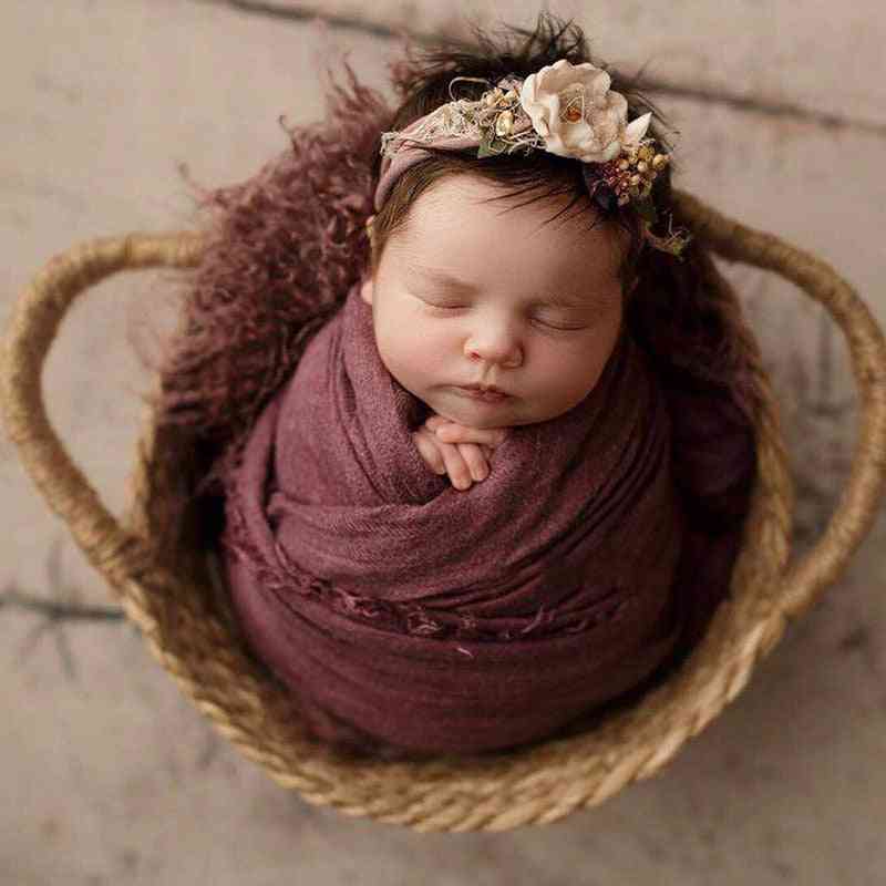 Adereços de fotografia de cesta de recém-nascidos, cama de bebê tecida à mão para adereços de fotografia