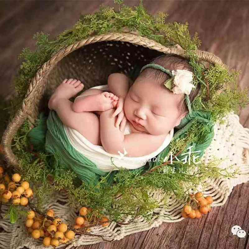 Adereços de fotografia de cesta de recém-nascidos, cama de bebê tecida à mão para adereços de fotografia
