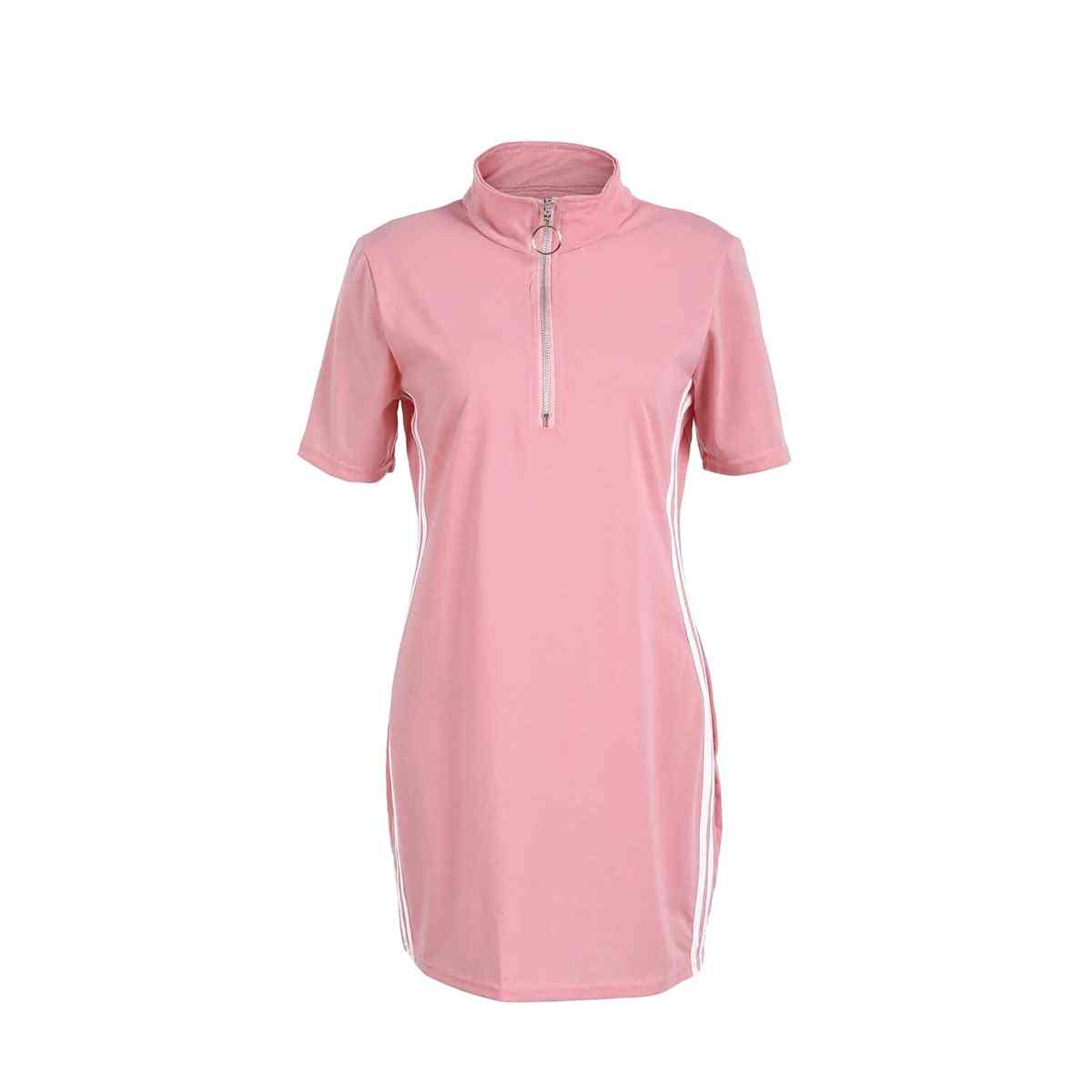 U-shape, Side Striped And Zipper Sportswear-tennis Dress