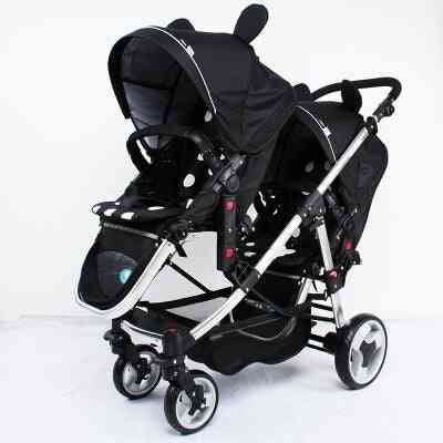 Tvillingar barnvagn barnvagn barnvagn dubbel fram och bak bil, lätt fällbar barnbil