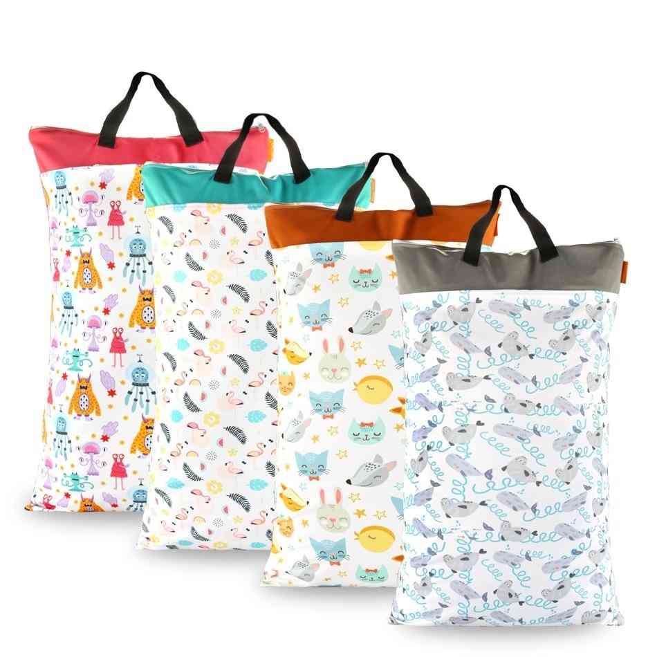 Waterproof And Reusable Wet/dry Bag For Cloth Diaper With Two Zippered