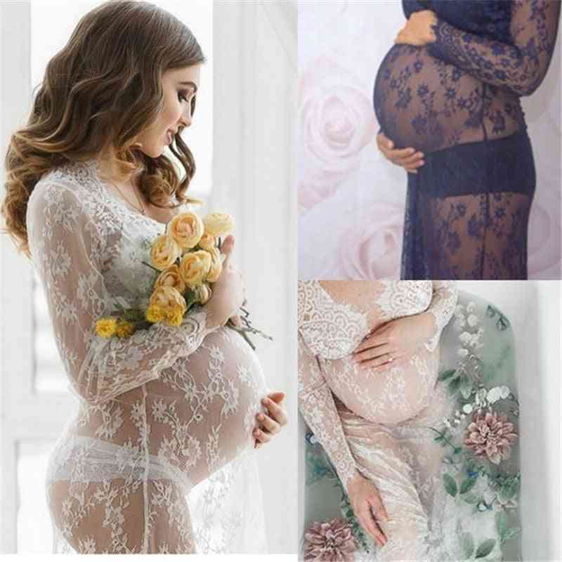 V-hals kjole blonder barsel maxi, fancy skyde foto gravide kvinder kjoler fotografering rekvisitter tøj
