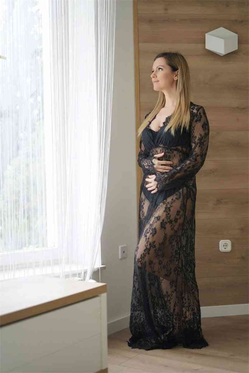 V-hals kjole blonder barsel maxi, fancy skyde foto gravide kvinder kjoler fotografering rekvisitter tøj