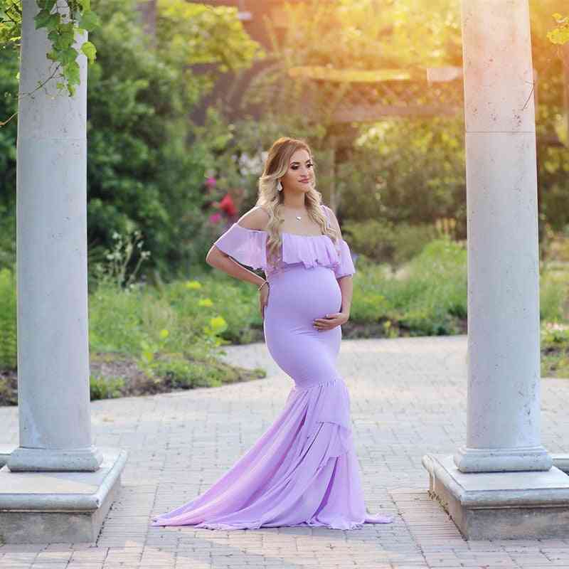 Sjöjungfru moderskapsklänningar för fotografering av gravida kvinnor, maxiklänning från axeln