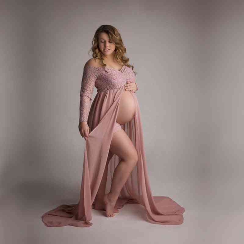 Klä söta hjärta moderskap spets klänningar för fotografering slits öppna graviditet klänning