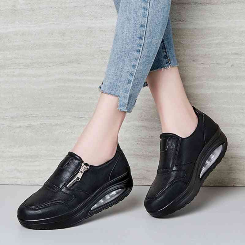 Waterproof Wedge Sneakers Women Air Cushion Rocking Shoes, Thick Sole Slimming Increase Fitness