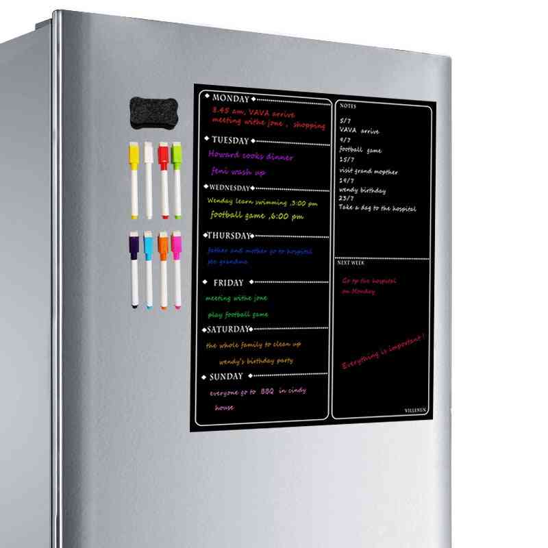 Tableau de planification magnétique, bloc-notes d'organisateur de calendrier de réfrigérateur de cuisine, tableau blanc de planificateur hebdomadaire, aimants de réfrigérateur