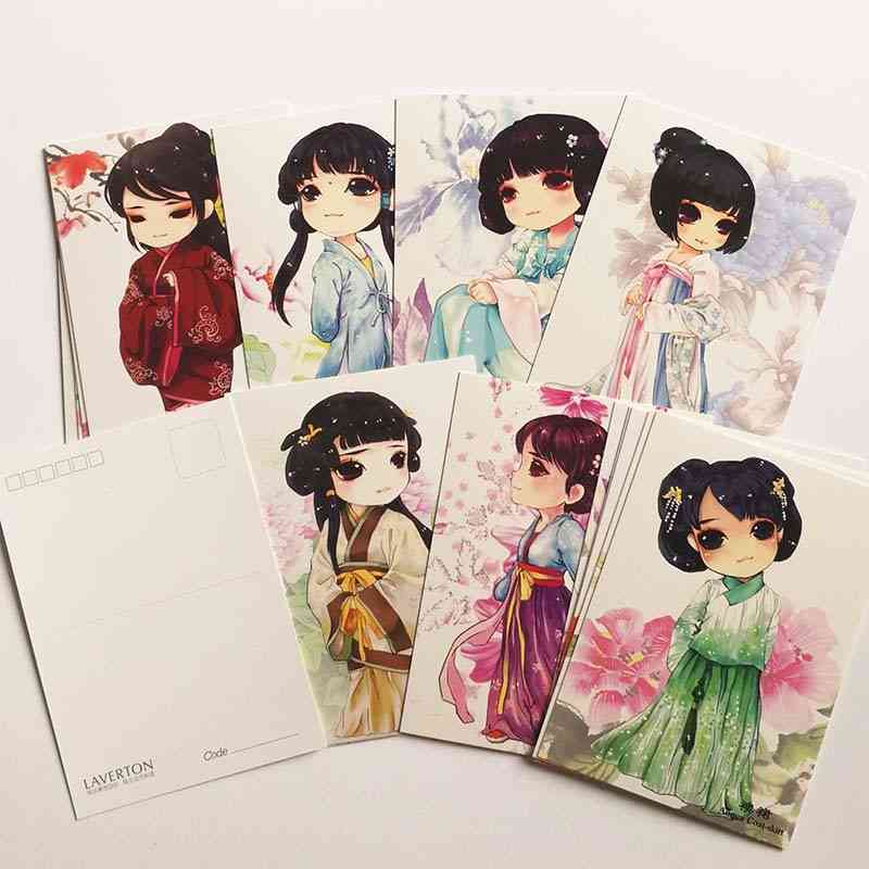 Kawaii /cute Hand Painted Chinese Traditional Clothing Postcards