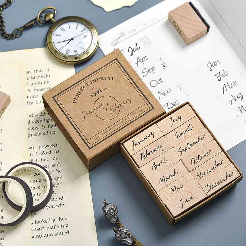 Wooden Stamp Set - Month And Week Seal School, Office Accessories