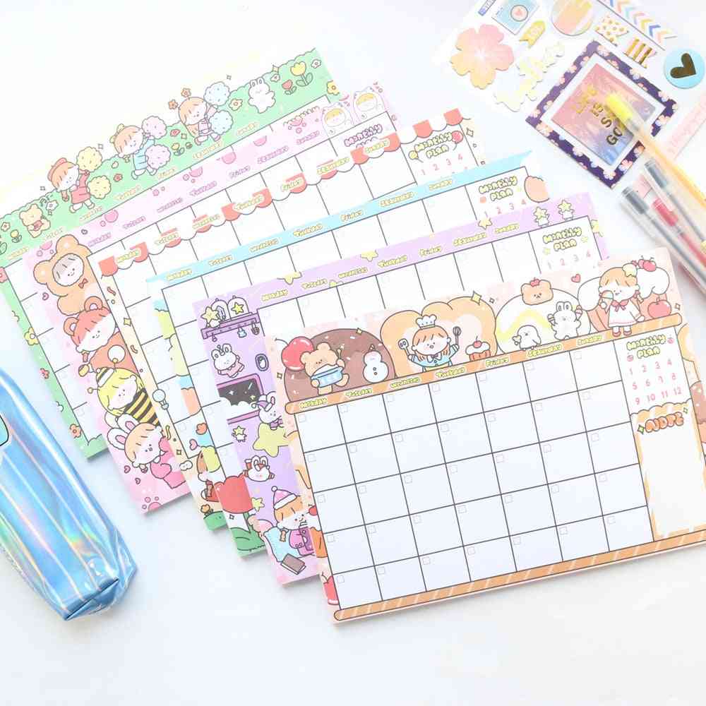 A4 Kawaii Cartoon Desk Monthly Planner Note Pad