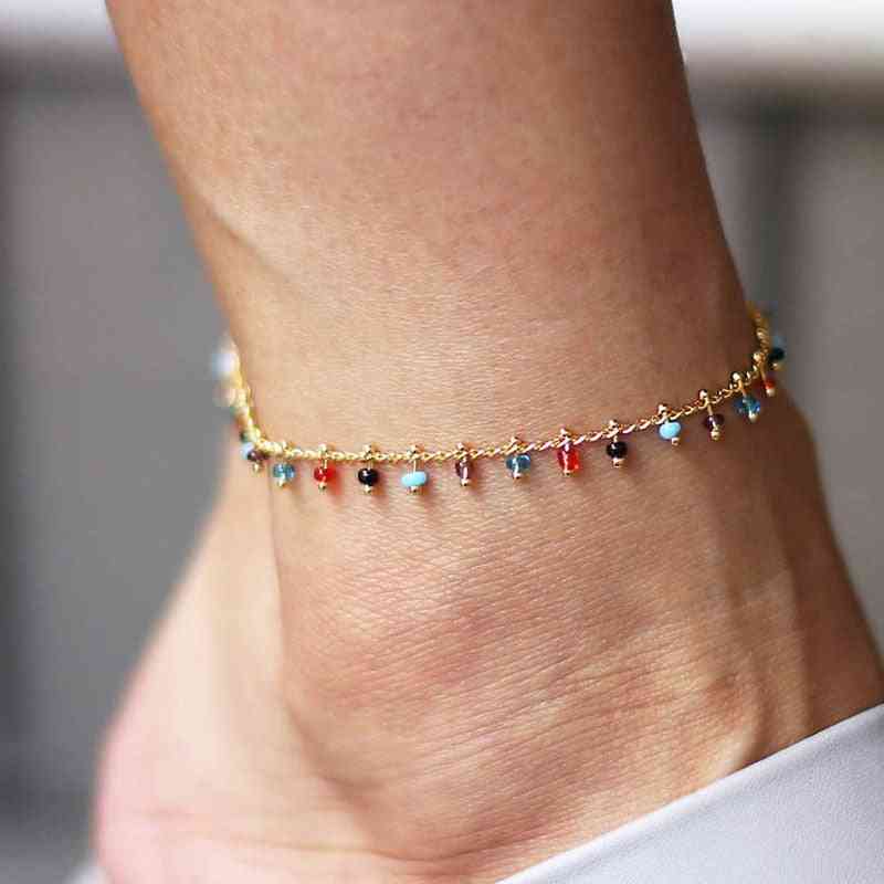 Bohemian Colorful Crystal Seed Beads - Scallop Shell Anklets