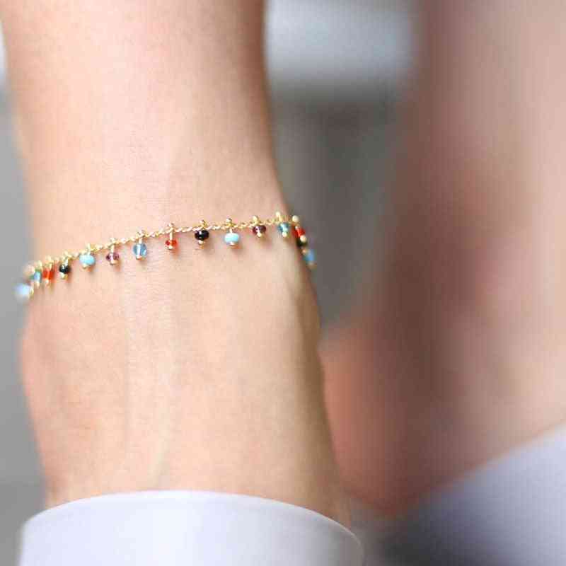 Bohemian Colorful Crystal Seed Beads - Scallop Shell Anklets