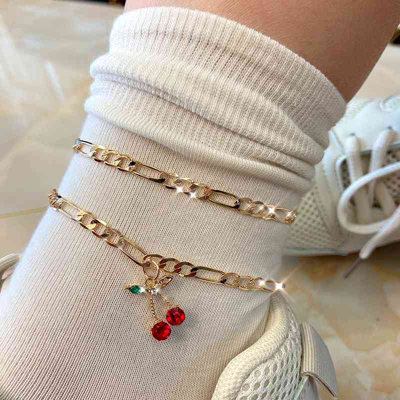 Bracelet de cheville de cerise de cristal de mode, bracelet de pied de fruit doux