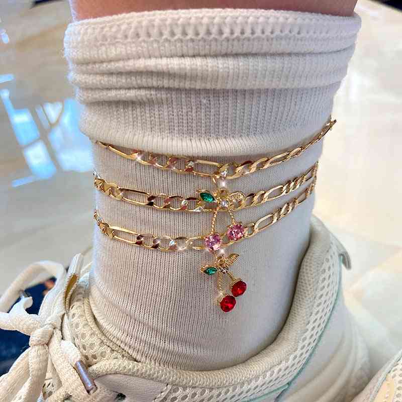 Fashion Crystal Cherry Anklet, Sweet Fruit Foot Bracelet