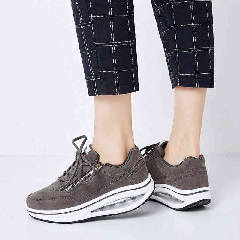 New Winter Women Outdoor Fitness Shoes - Lace Up Wedge Sneakers