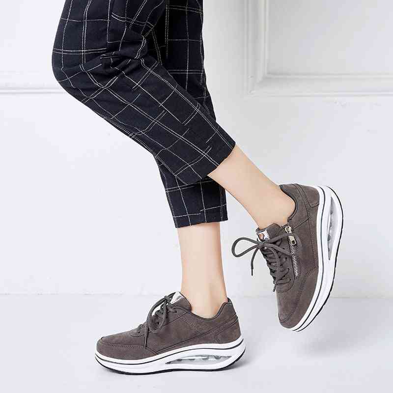 New Winter Women Outdoor Fitness Shoes - Lace Up Wedge Sneakers