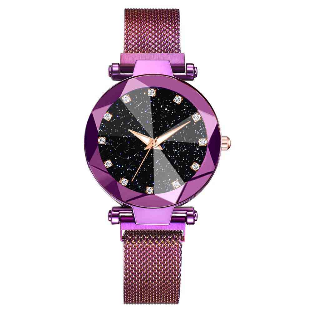 Dámske magnetické hodinky s hviezdnou oblohou diamantové kremenné náramkové hodinky