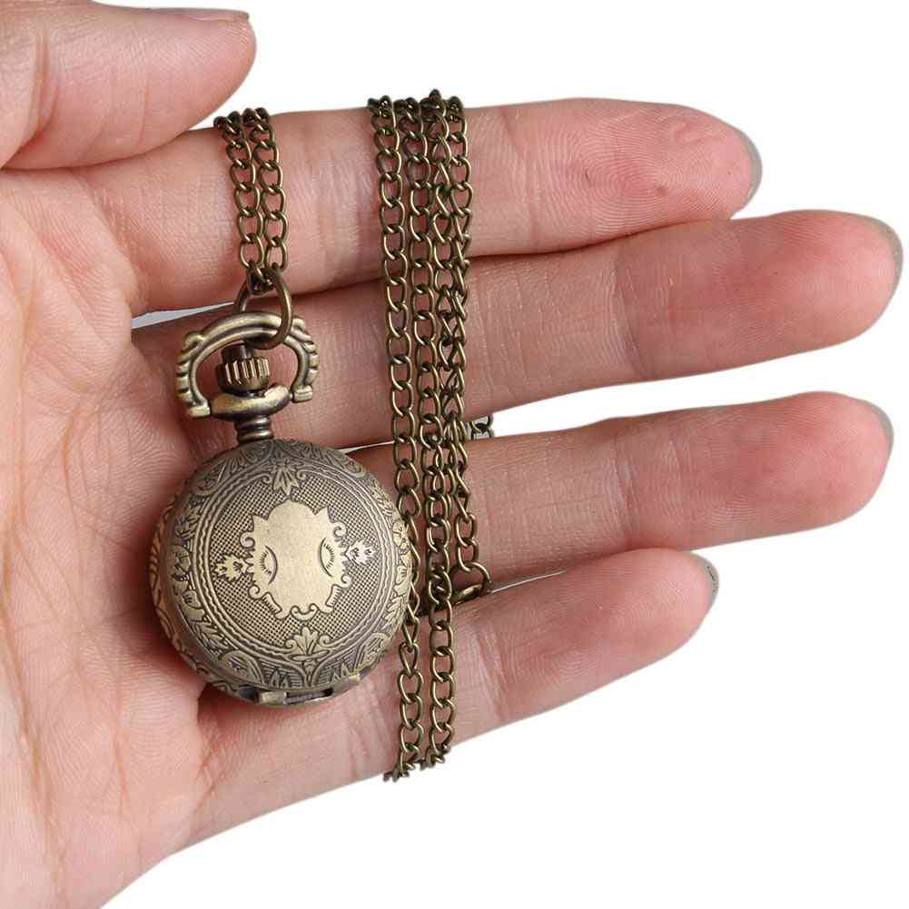 Pocket Watch Vintage Shield Carved Case With Chain