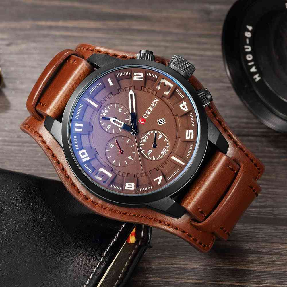 Relógios esportivos de marcas famosas, relógio militar com pulseira de couro de quartzo para presente