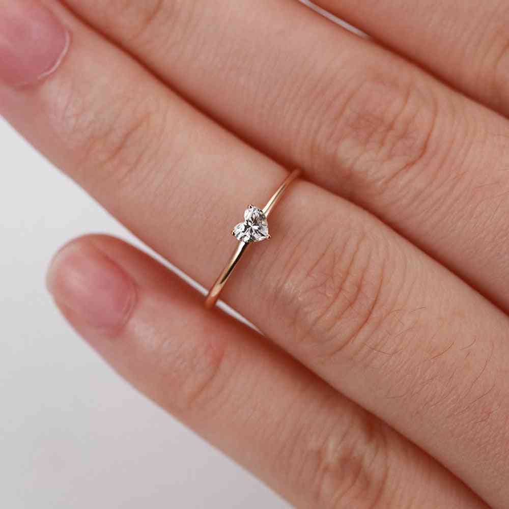 Prstani mali poročni zaročni prstan v obliki zlata v obliki srca