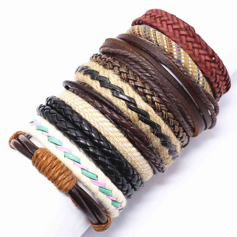 Unisex Leather Rope And Wooden Beads Bracelets