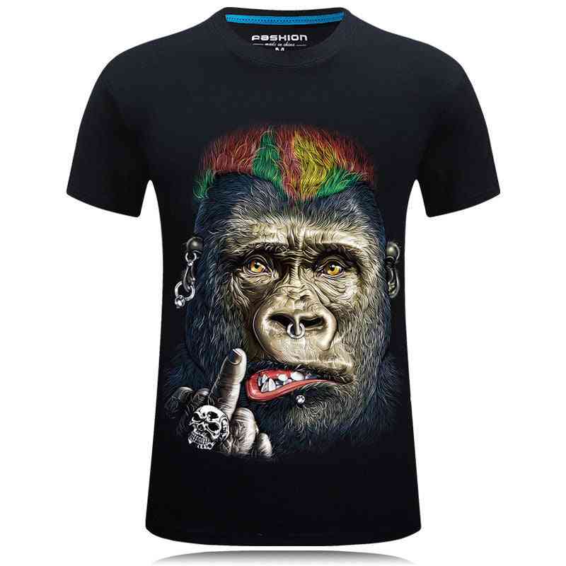 Cool Stereo Gorilla & Monkey Animal Short Sleeve Men T-shirts, Spoof Printed Skateboarding Shirt