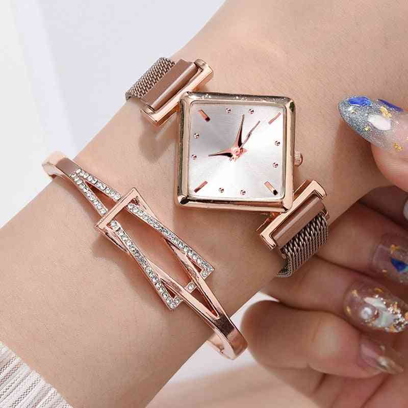 Luxury Creative Simple Quartz Watch Women's Dress Steel Mesh New Clock Bracelet