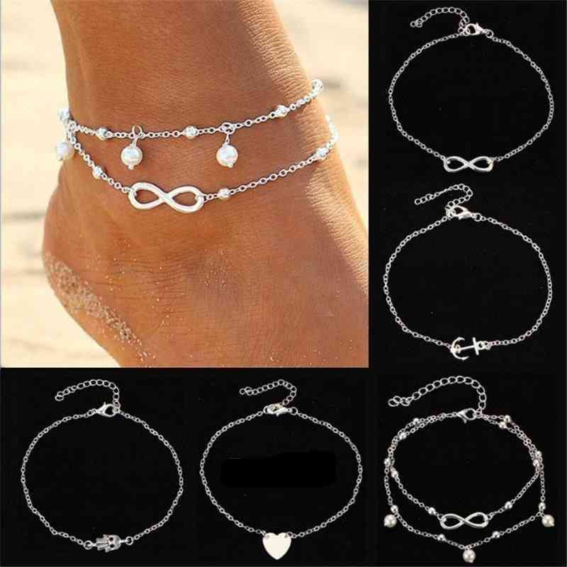 Stainless Steel Heart Pendant, Anklet Girl, Bracelet, Women Accessories Jewelry