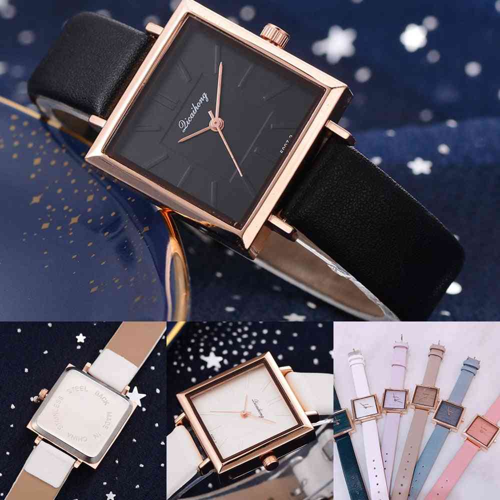 Top Square Women Bracelet Watch, Contracted Leather Quartz Clock