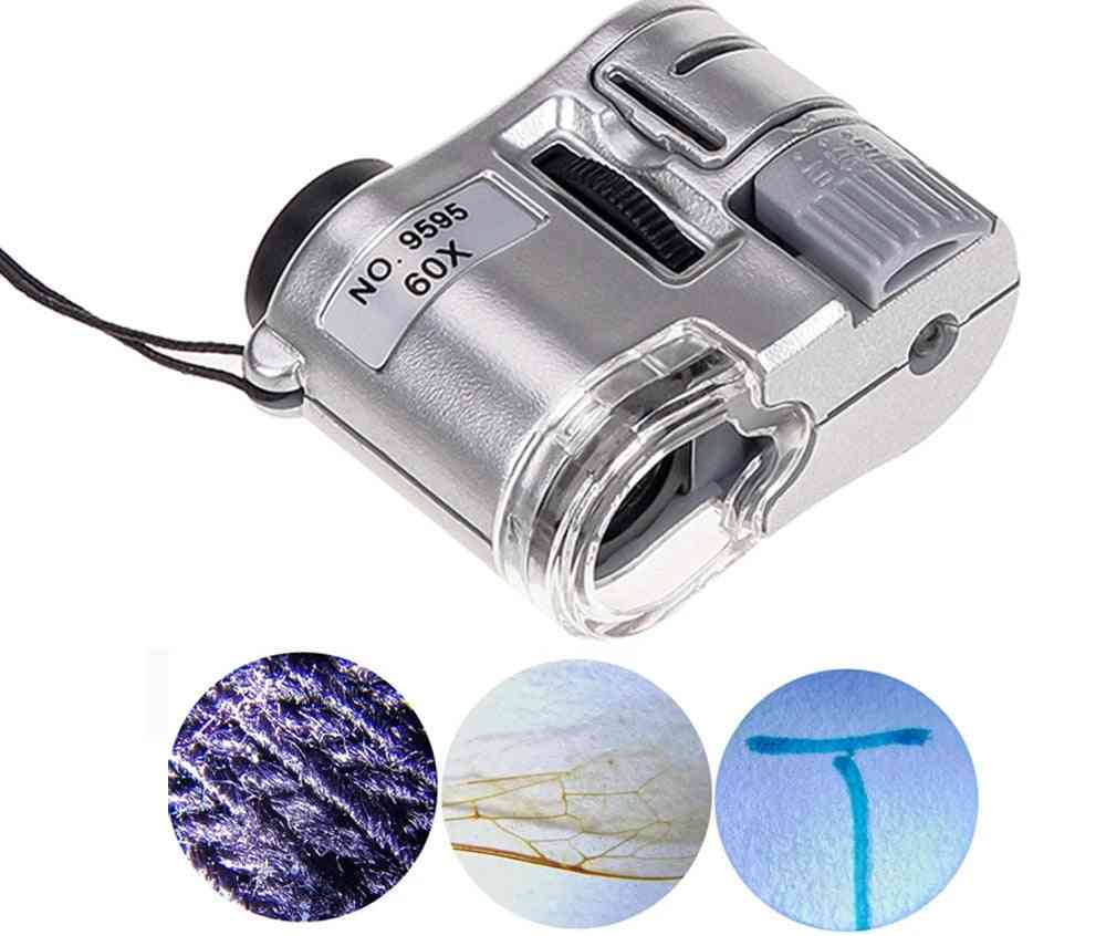 Handheld Mini Pocket Microscope Loupe Currency Detector, Jeweler Magnifier With Led Light