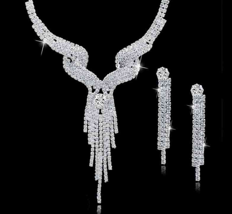 Long Tassel Wedding Crystal Bridal Jewelry Set