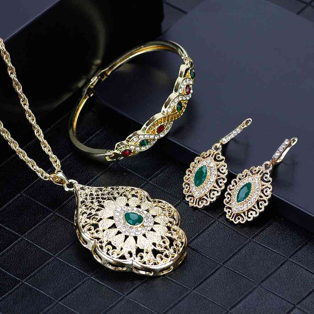 Arabic Necklace, Earring, Cuff Bracelet Women Ethnic Wedding Jewelry Set