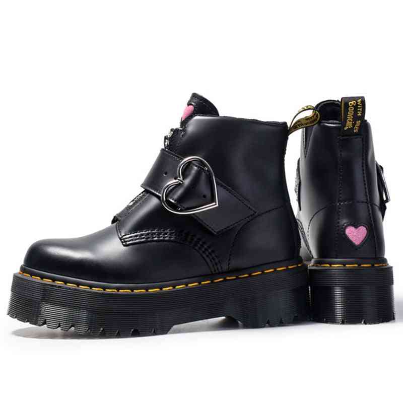 Heart Buckle Ankle Boots Mid Heels Round Toe Riding