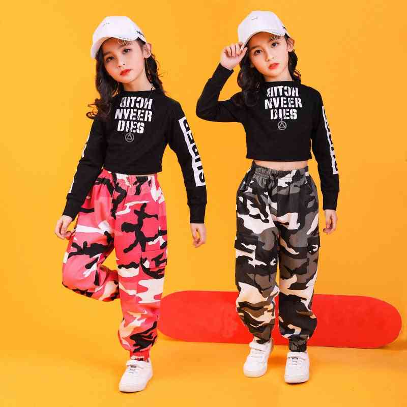Roupa de moletom infantil, streetwear de manga / calças para meninas roupas de dança
