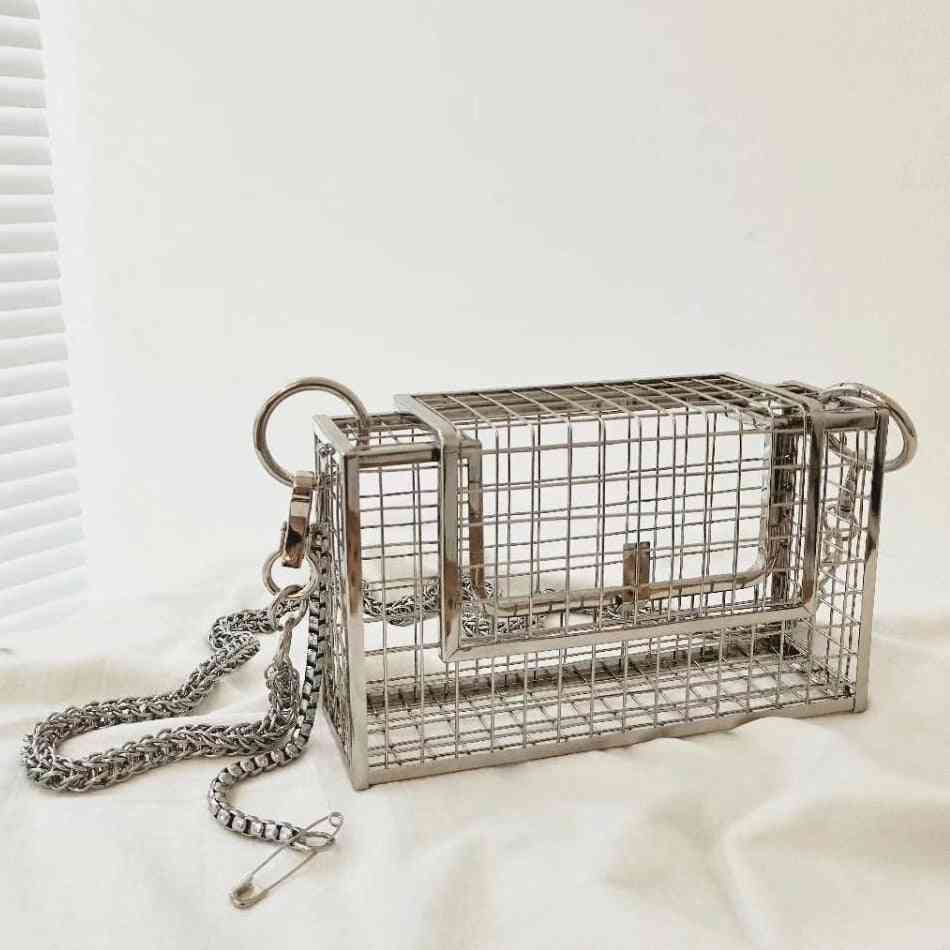 Hollow Out Clutch Bag, Bird Cage Women Handbag, Tote Metal Top-handle Purse, Fashion Party Pouch