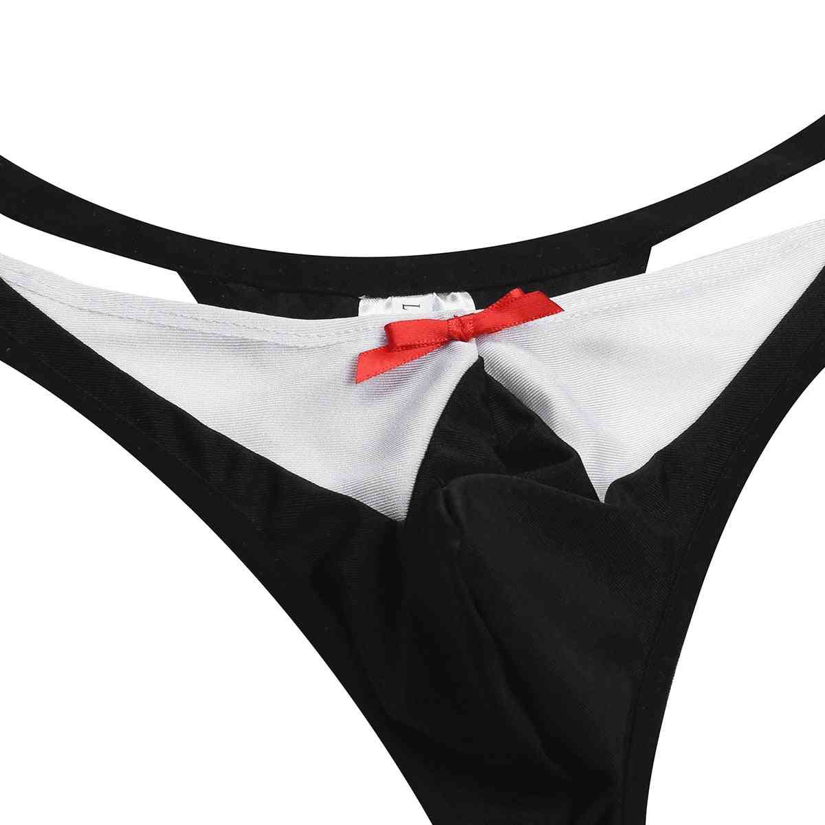 Lingerie Set Bow Tie Tuxedo Thong Panties, Collar & Bracelets
