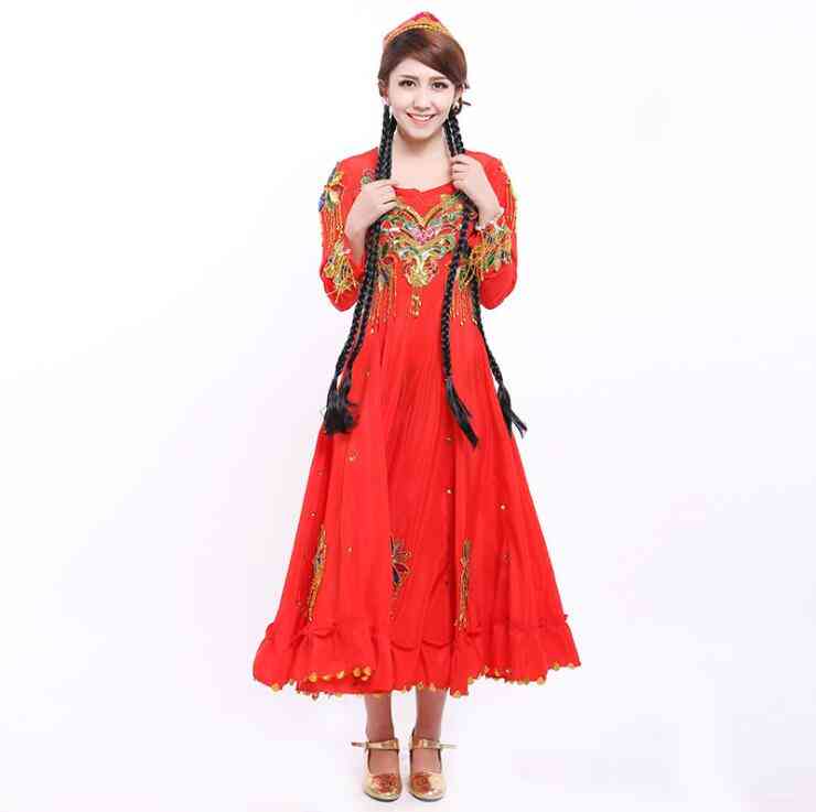Trajes de baile de mujer, ropa de baile uygur nacional de rendimiento