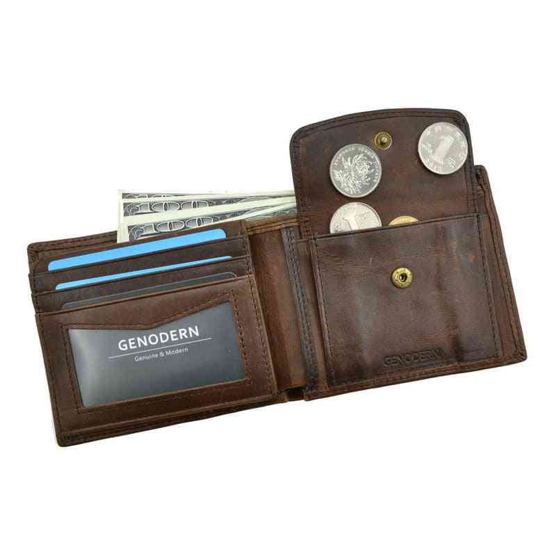 Genuine Cow Leather Men Wallets With Coin Pocket, Vintage Purse & Card Holders